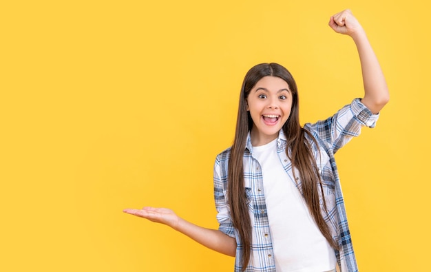 Teen girl having fun in studio copy space teen girl on background photo of teen girl