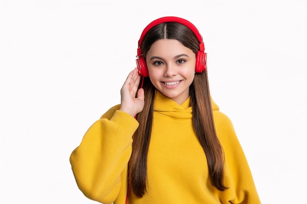 Teen girl listen music in studio with copy space photo of teen girl listening music teen girl