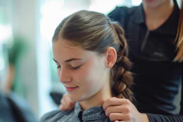 Photo teen girl receiving chiropractic back adjustment to correct posture issues