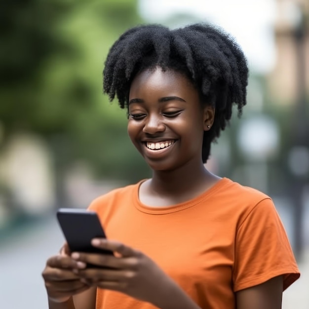 スマートフォンを持って微笑む十代の少女