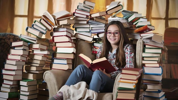 Teen girl with lot of books