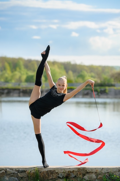 Teen Gymnast Doing Vertical Split