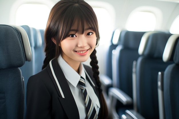 Teen pretty Japanese girl airplane pilot