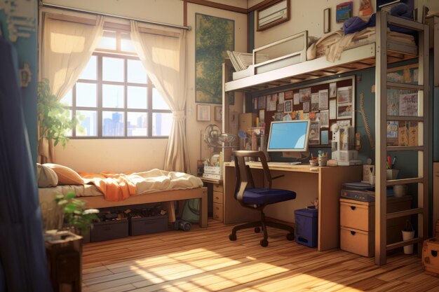 Teen room morning anime visual novel game Indoors wall Generate Ai