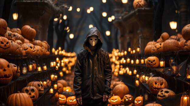 teen's enchanted walk amid halloween's lanternlit wonders