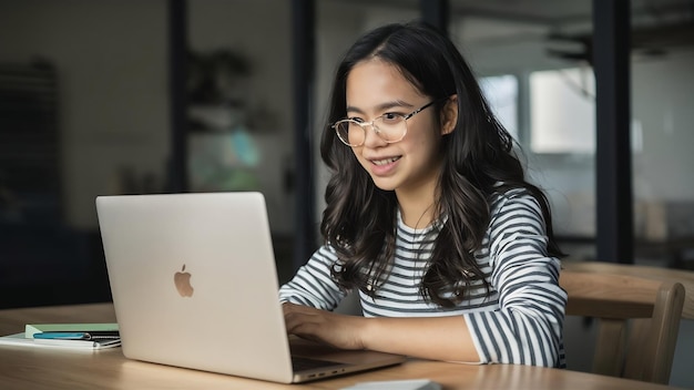 Teen showing her new laptop