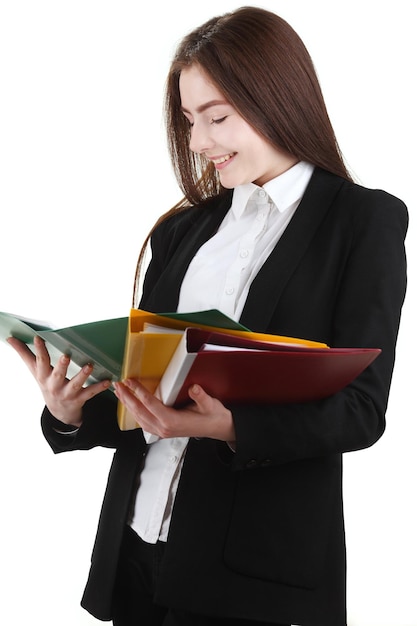 Teen student girl holding folders