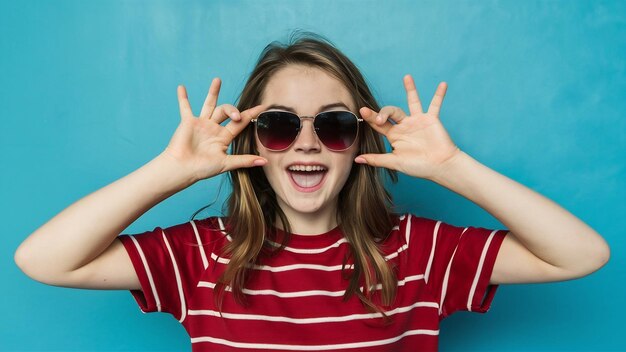 Teen wearing sunglasses and making funny face