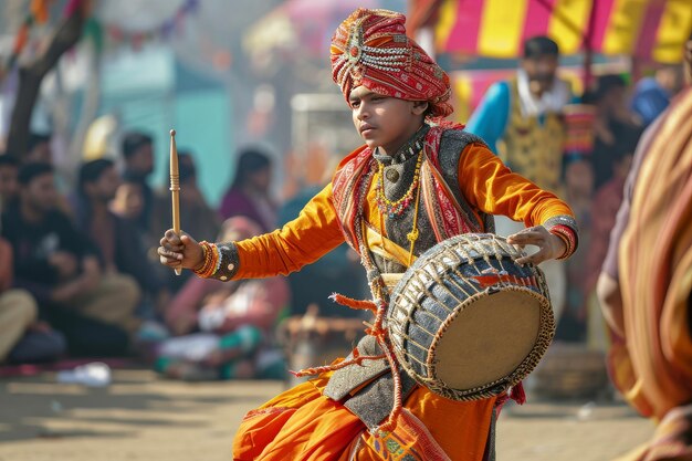 Photo teenage boy performing traditional indian dance at surajkund crafts mela