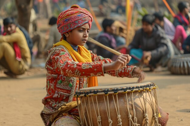 Photo teenage boy performing traditional indian dance at surajkund crafts mela