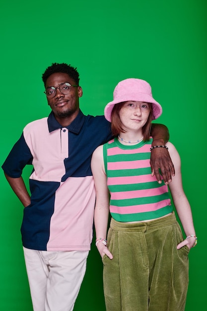 Teenage couple in bright clothes