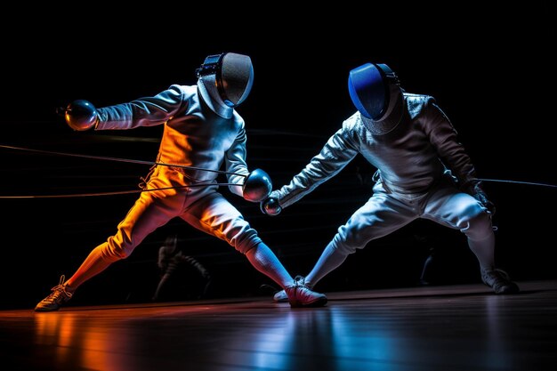 Teenage fencers engaged in a competitive match Generative ai