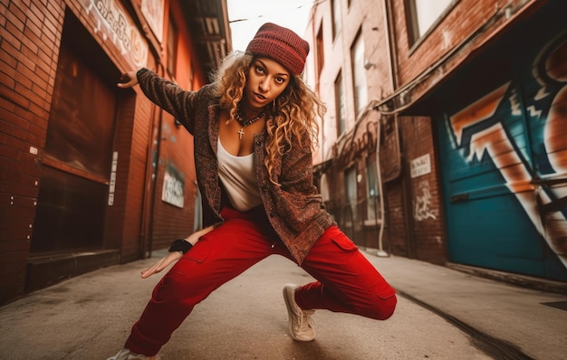 Photo teenage girl breakdancing on a city street