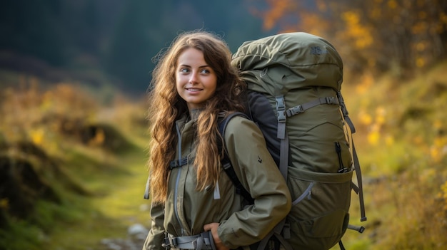 Teenage girl in hiking gear with a backpack