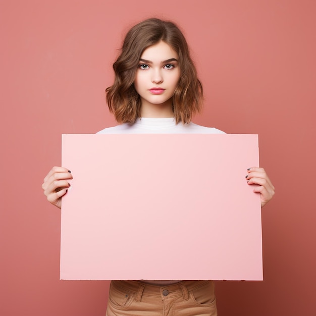 Photo teenage girl holding plain signboard