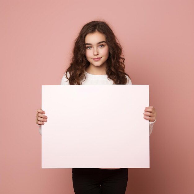 Photo teenage girl holding plain signboard