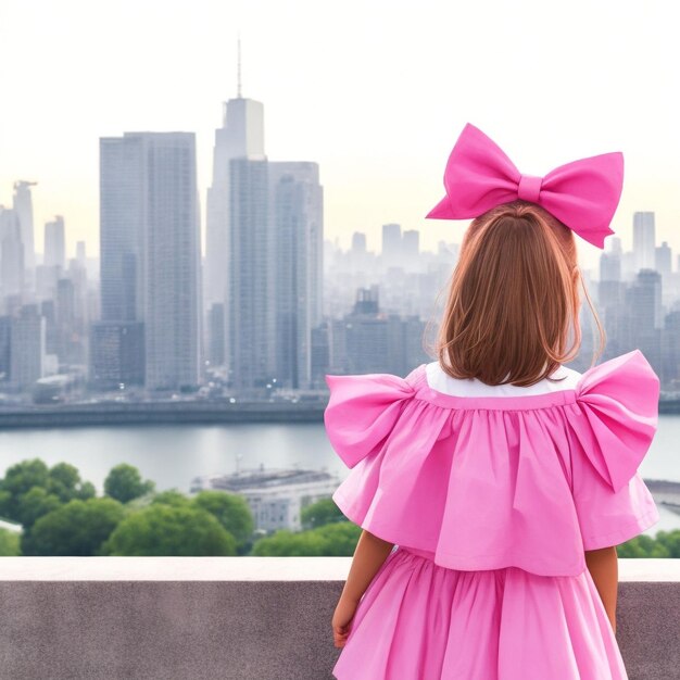 Девочка-подросток смотрит на город на русле реки