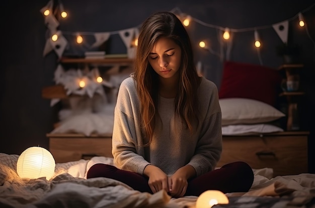 Teenage girl praying before bed