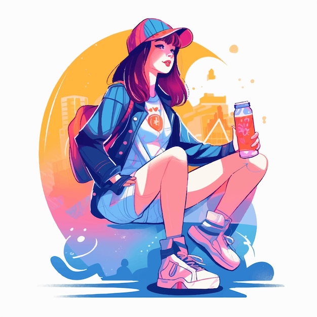 Teenage girl on roller skates vector illustration