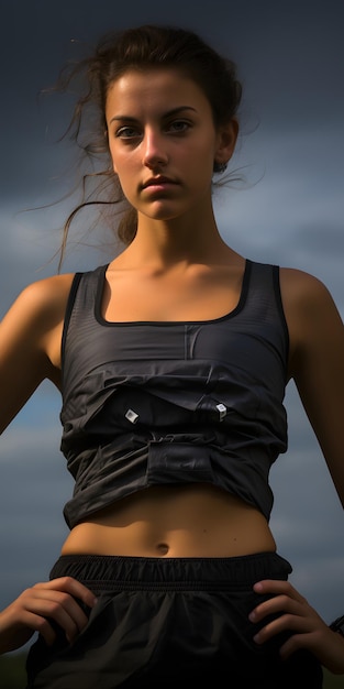 teenage girl in running shorts