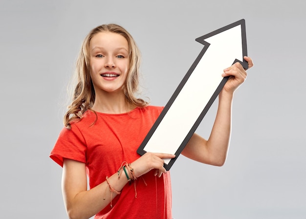 teenage girl with arrow shows north east direction