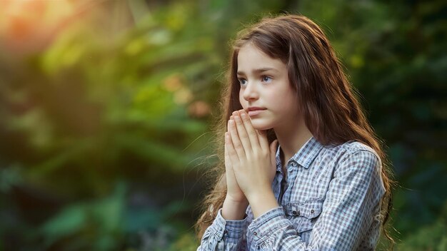 写真 ティーンエイジャーの女の子 祈り平和 希望 夢 コンセプト