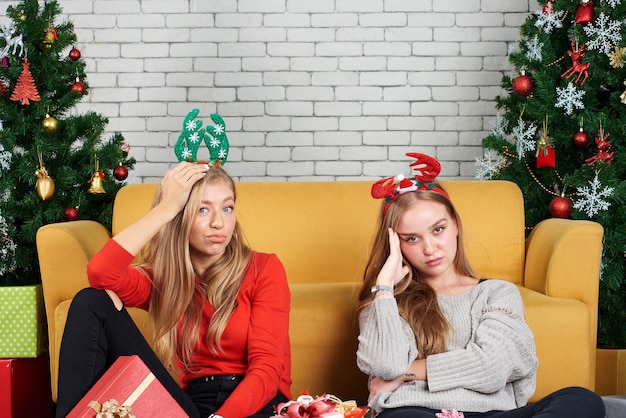 teenage girlfriends at home on Christmas