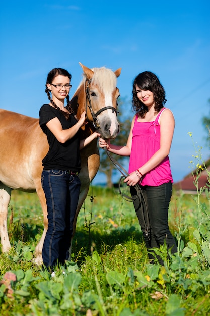 Teenage girls with horse