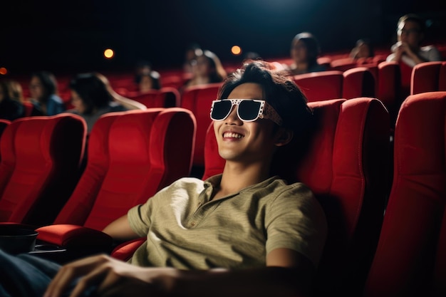 Teenager experiencing 3D cinema technology Generative AI