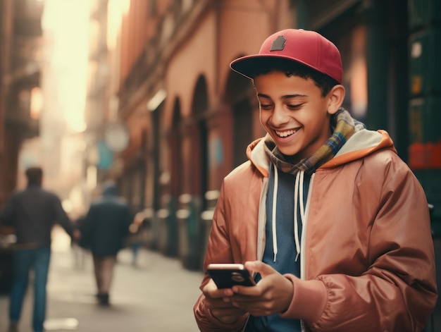 Teenager from Colombia using a smartphone for playing games