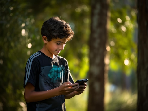 Teenager from Colombia using a smartphone for playing games