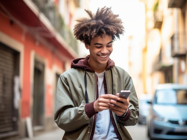 Photo teenager from colombia using a smartphone for playing games