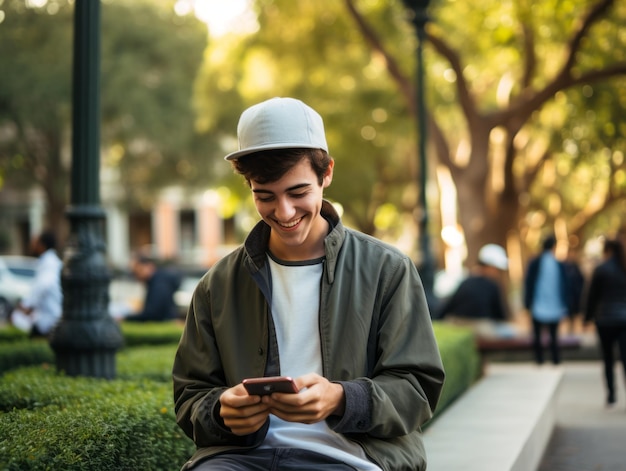 Teenager from Colombia using a smartphone for playing games