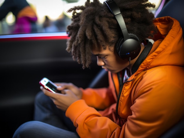 Teenager from Colombia using a smartphone for playing games