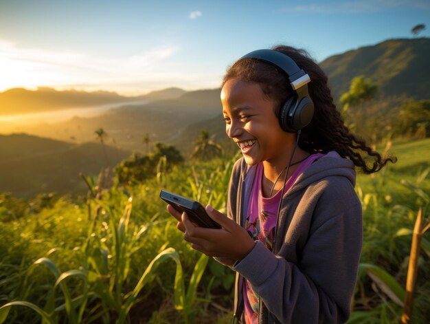 Teenager from Colombia using a smartphone for playing games