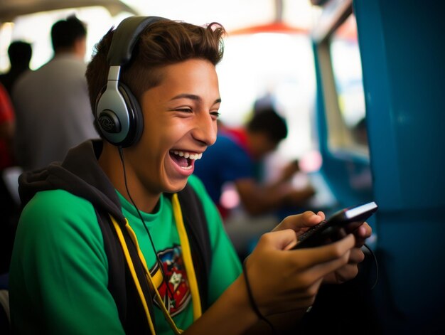 Photo teenager from colombia using a smartphone for playing games