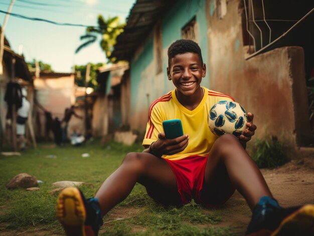 Teenager from colombia using a smartphone for playing games