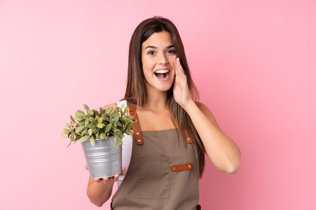 Teenager gardener woman