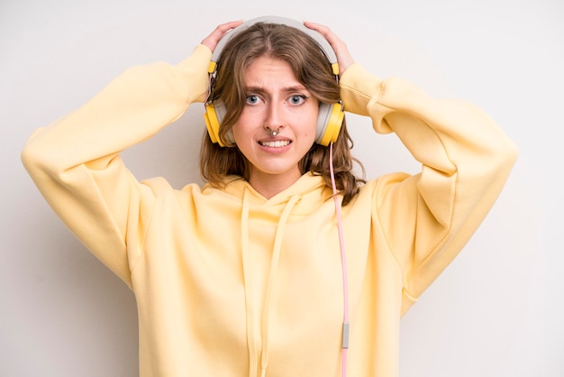 Teenager girl music and headphones concept