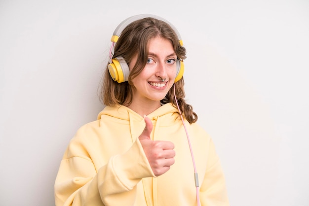 Teenager girl music and headphones concept