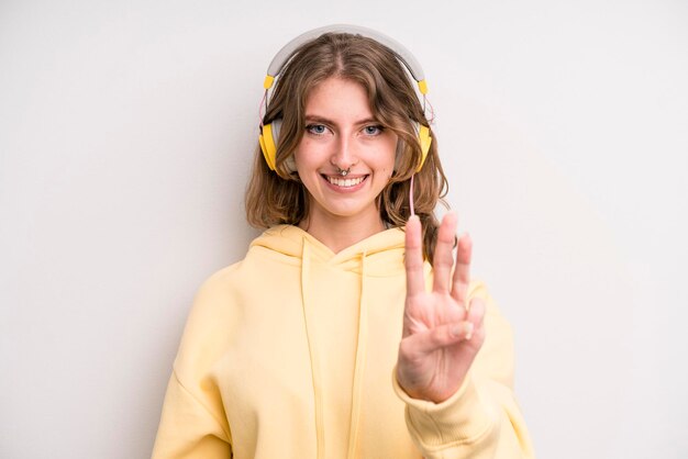 Teenager girl music and headphones concept