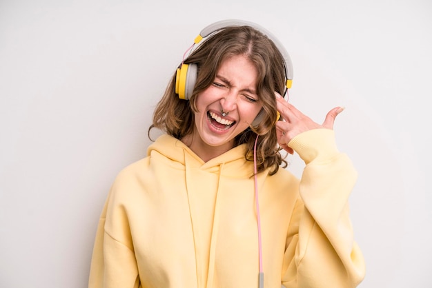 Teenager girl music and headphones concept