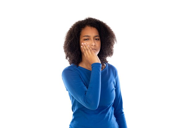 Teenager girl wearing blue sweater isolated  
