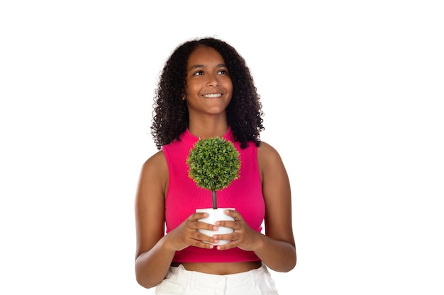 Teenager girl with afro hair wearing pink tshirt