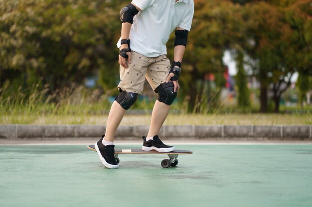 Teenager having fun with skateboard