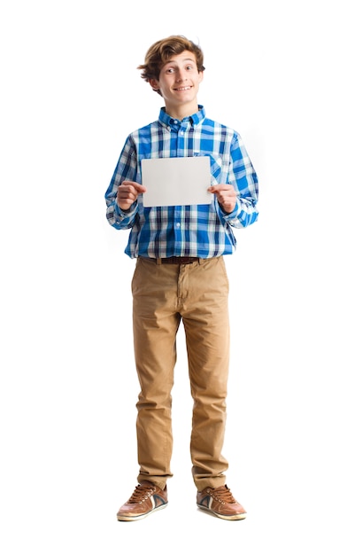 Photo teenager holding a placard