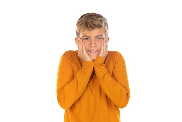 Photo teenager in orange tshirt