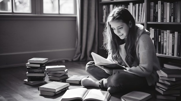 Teenager reading on floor