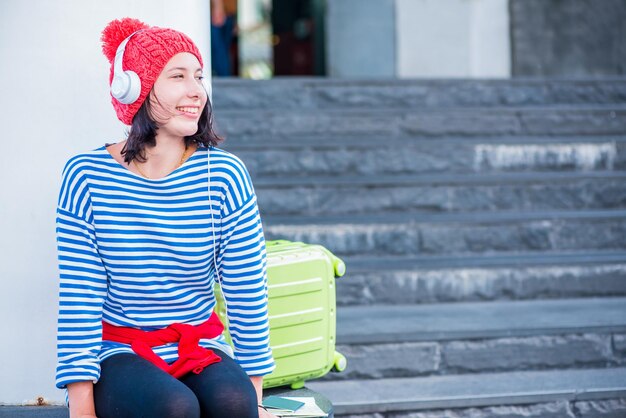 Teenager travel in the city, young tourist girl in thailand