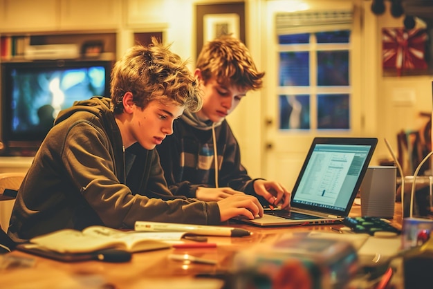 A teenager tutoring a younger student in math